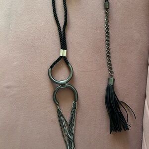 Chic Black and Silver Chain Tassel Belt